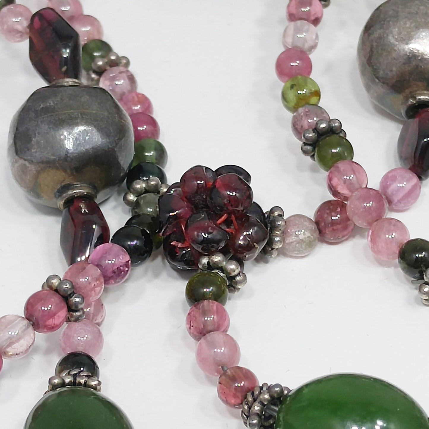 Vintage Gemstone Beaded Necklace, Garnet Clusters, Two Strands, 1990s Vintage Jewelry