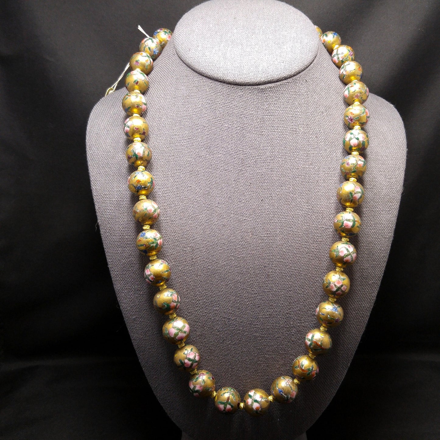 Vintage Chinese Beaded Necklace, Hand Painted & Knotted Floral Beads, 1940s Vintage Jewelry