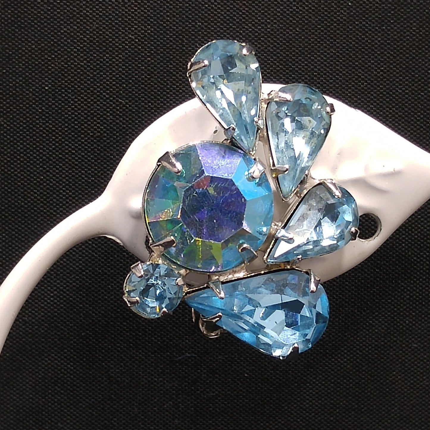 Weiss Light Blue Rhinestone Clip Earrings, Rhodium Plated, 1960s Vintage Jewelry