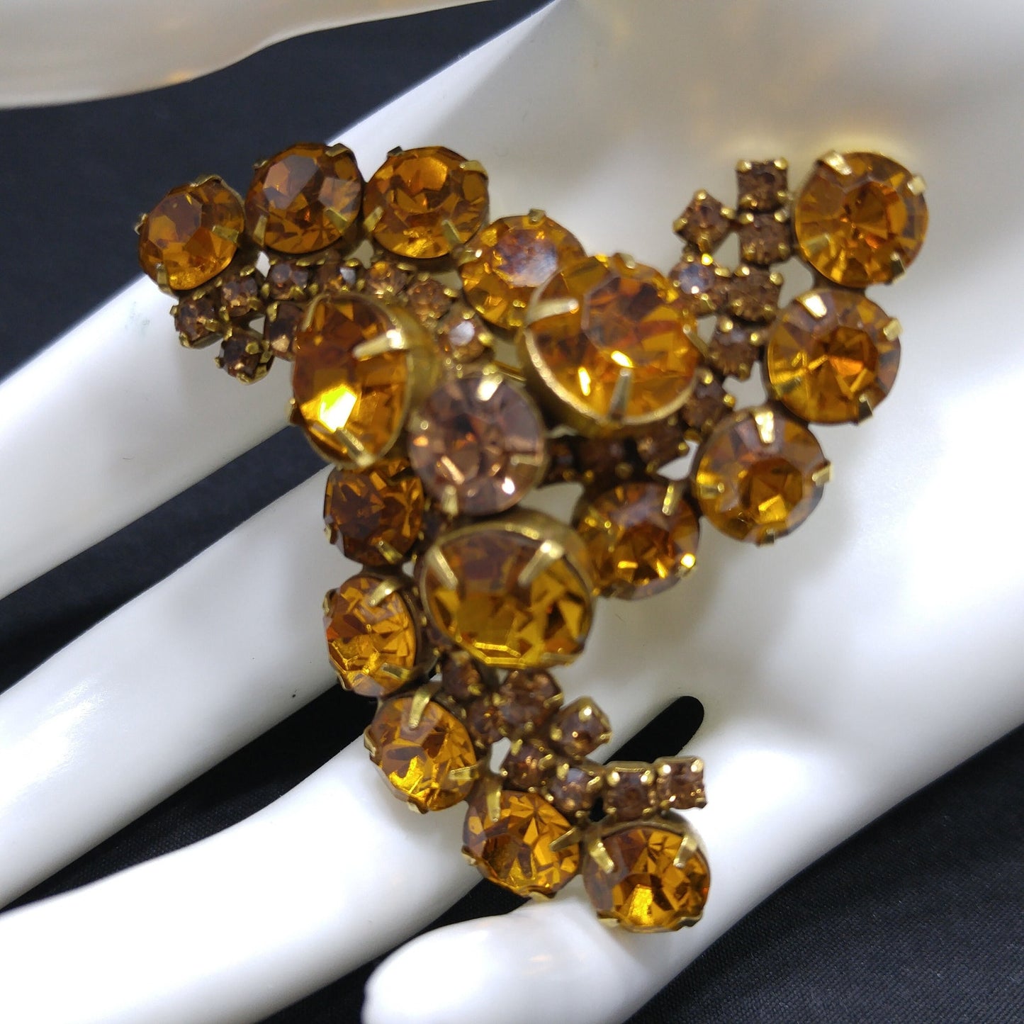Kramer Topaz Rhinestone Brooch, Gold Plated, 1960s Vintage Jewelry