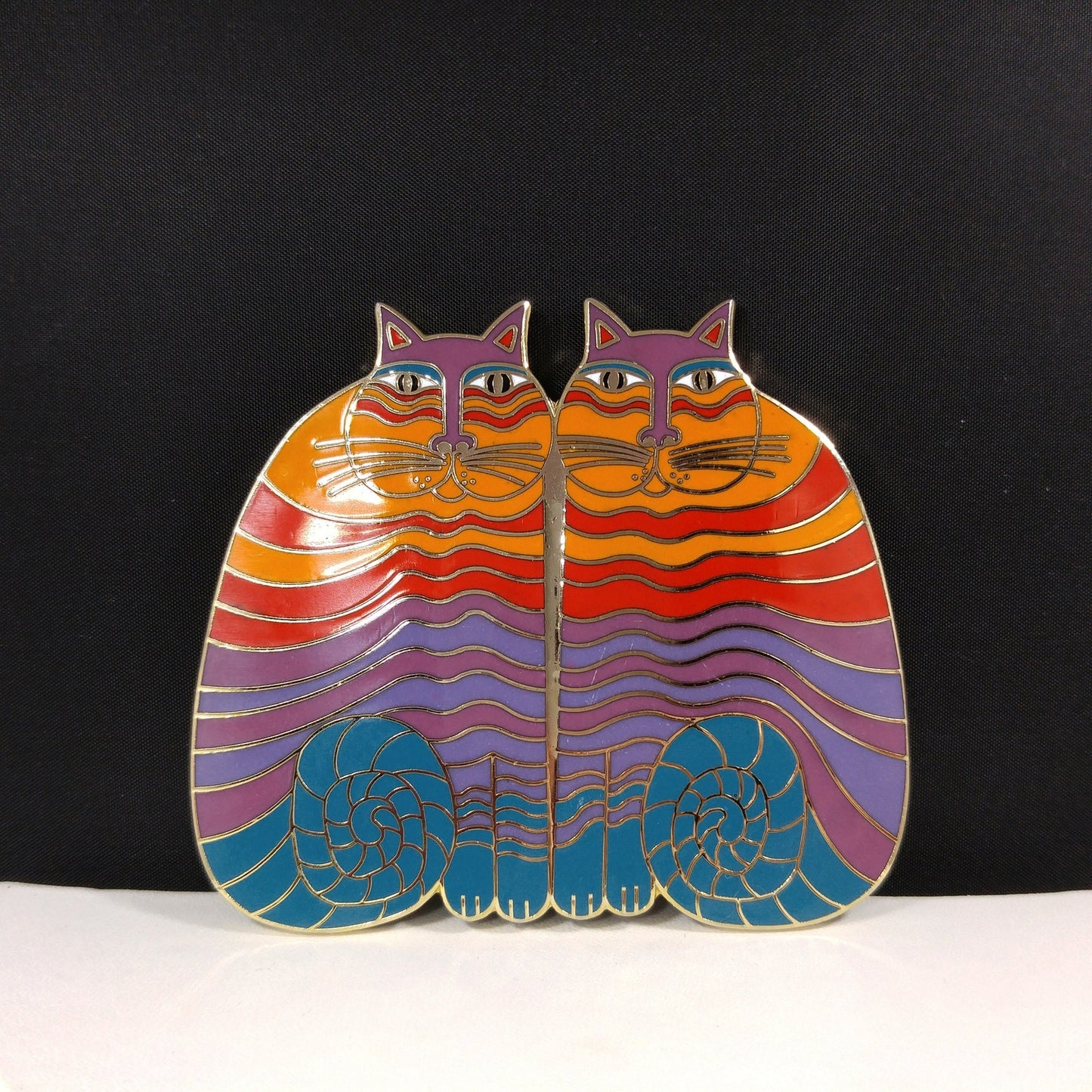 Laurel Burch "Rainbow Cats" Pendant for Necklace, Gold Plated, Needs Silk Cord, 1980s