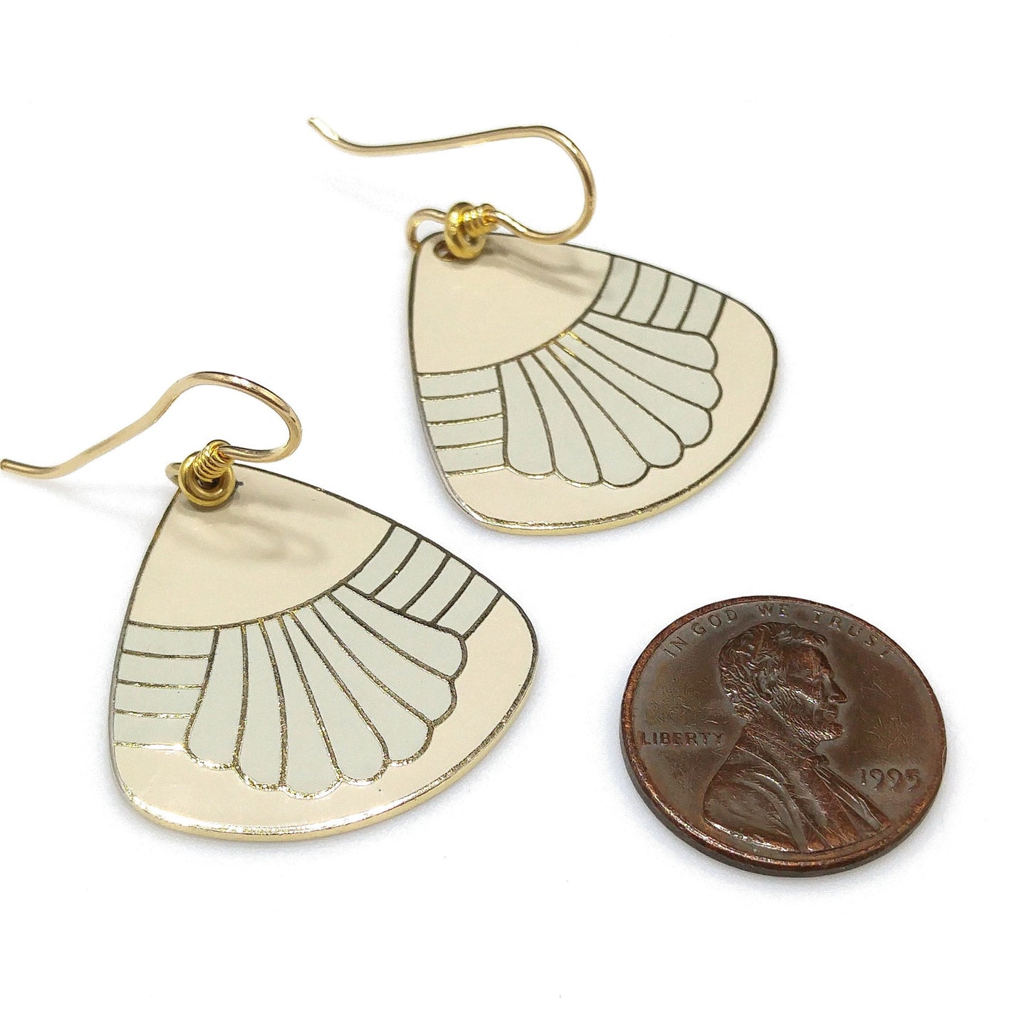Vintage Laurel Burch Beige Gray Waterfall Earrings, Gold Plated
