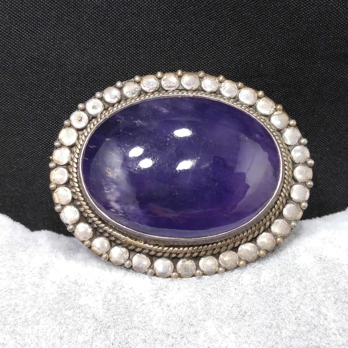Antique Silver Purple Amethyst Brooch, Stamped 925, C Clasp, 1920s Vintage Jewelry