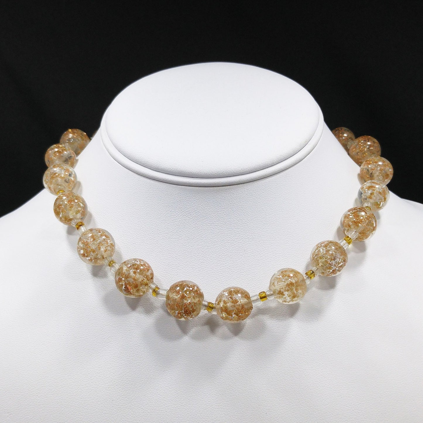 Venetian Glass Beaded Necklace, Copper Aventurine Italian Beads
