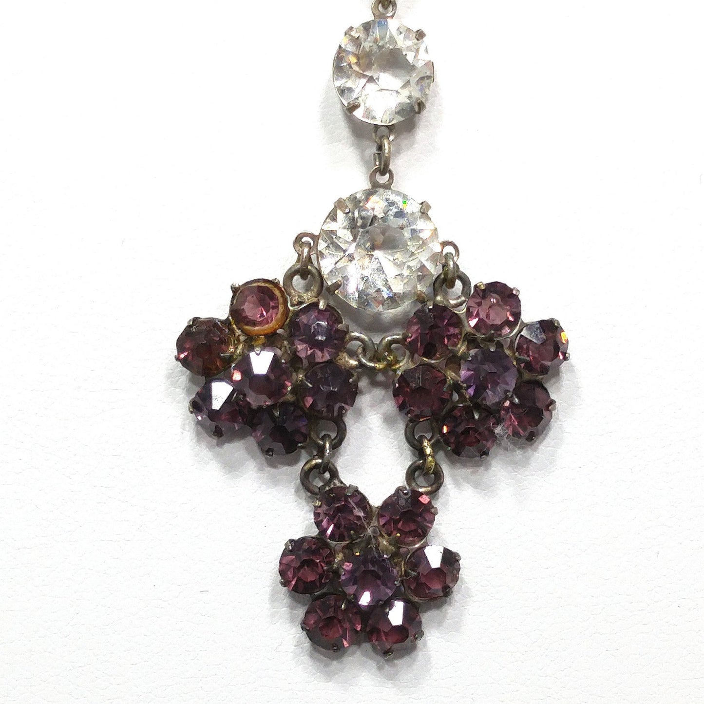 Vintage Sterling Art Deco Necklace, Open Back Czech Glass Stones, 1920s Vintage Jewelry