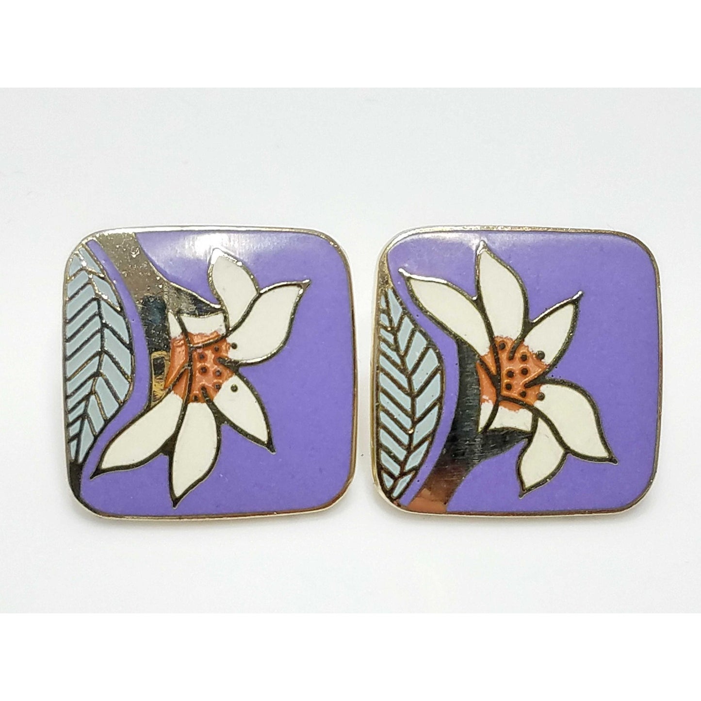 Laurel Burch "Wild Lily" Clip Earrings, Gold Plated, 1980s Vintage Earrings