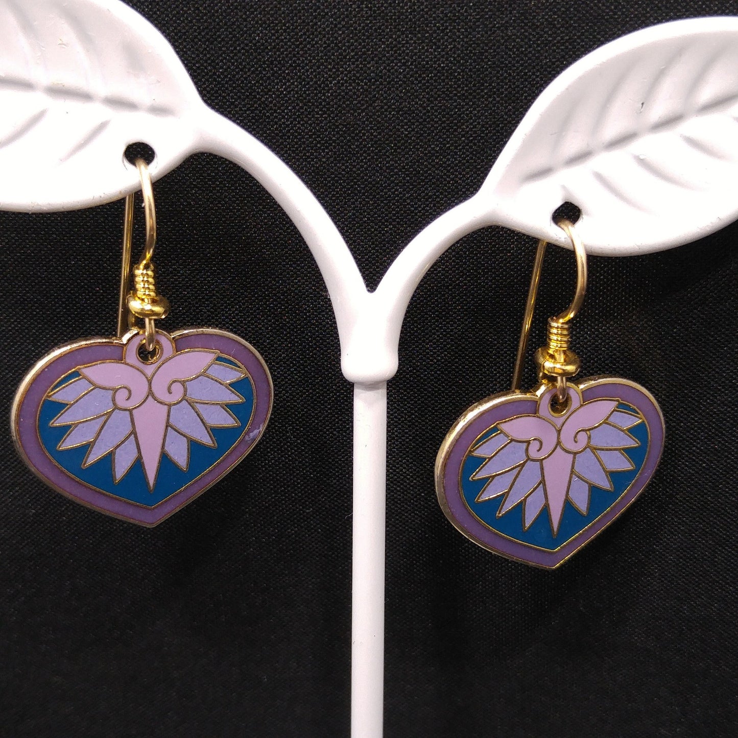 Vintage Laurel Burch "Hollyhock" Floral Earrings, Gold Plated Enamel Pink Purple