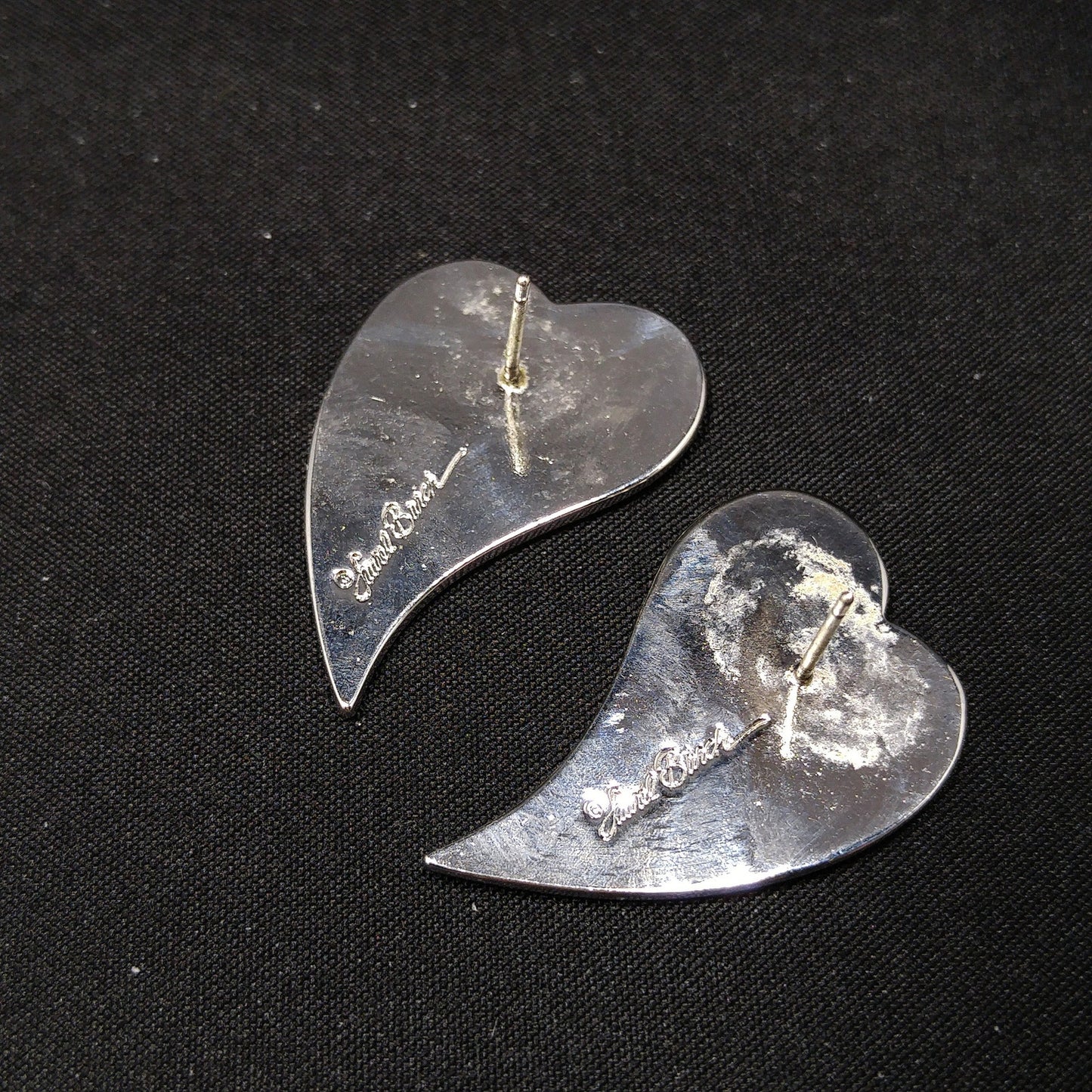 Vintage Laurel Burch Bird Heart Post Earrings, Rhodium Plated