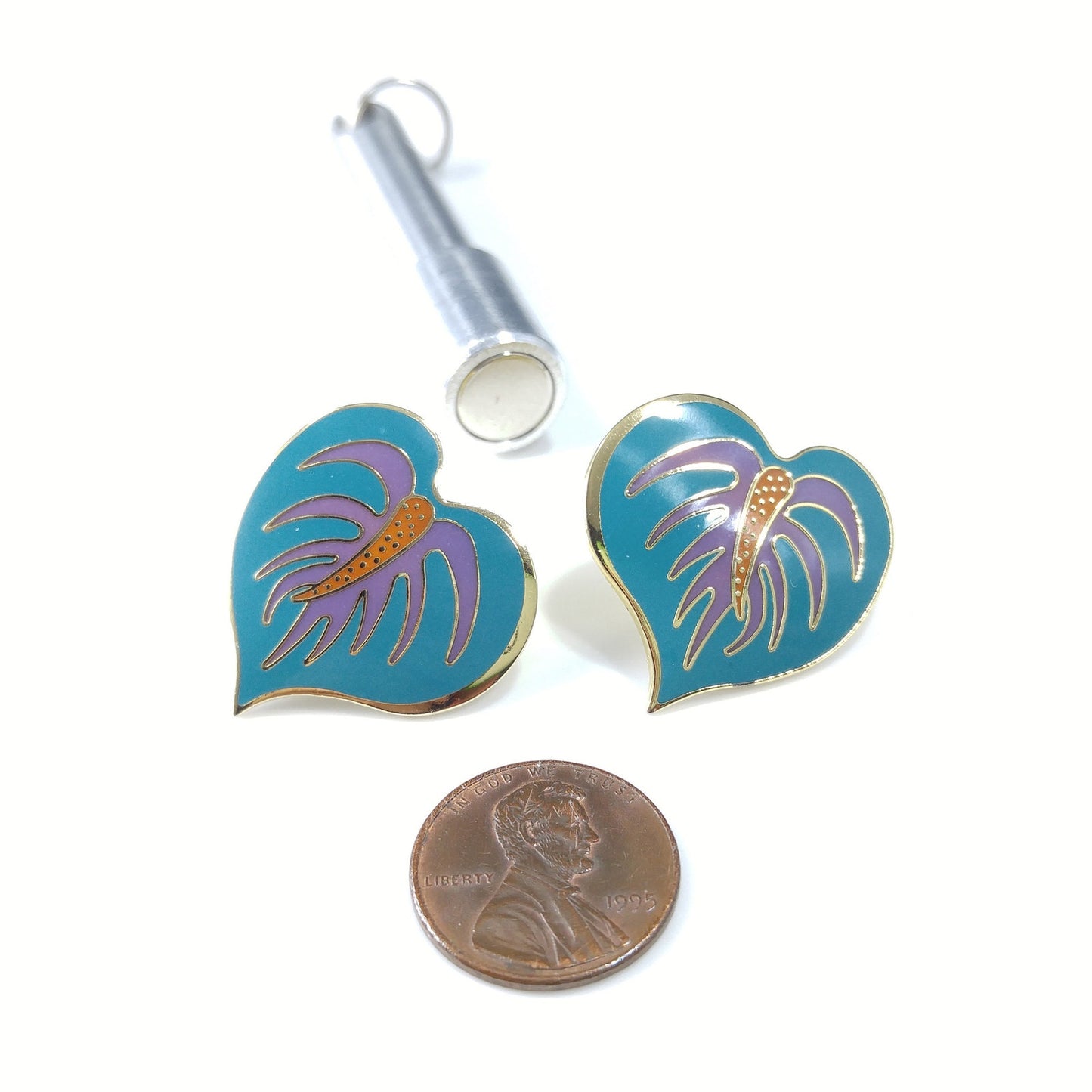 Vintage Laurel Burch Teal Anthurium Post Earrings, 1980s Vintage Jewelry