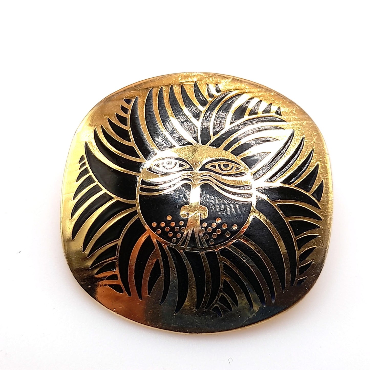 Laurel Burch "Eskimo Lion" Earrings, Black Enamel, Gold Plated, 1980s Vintage