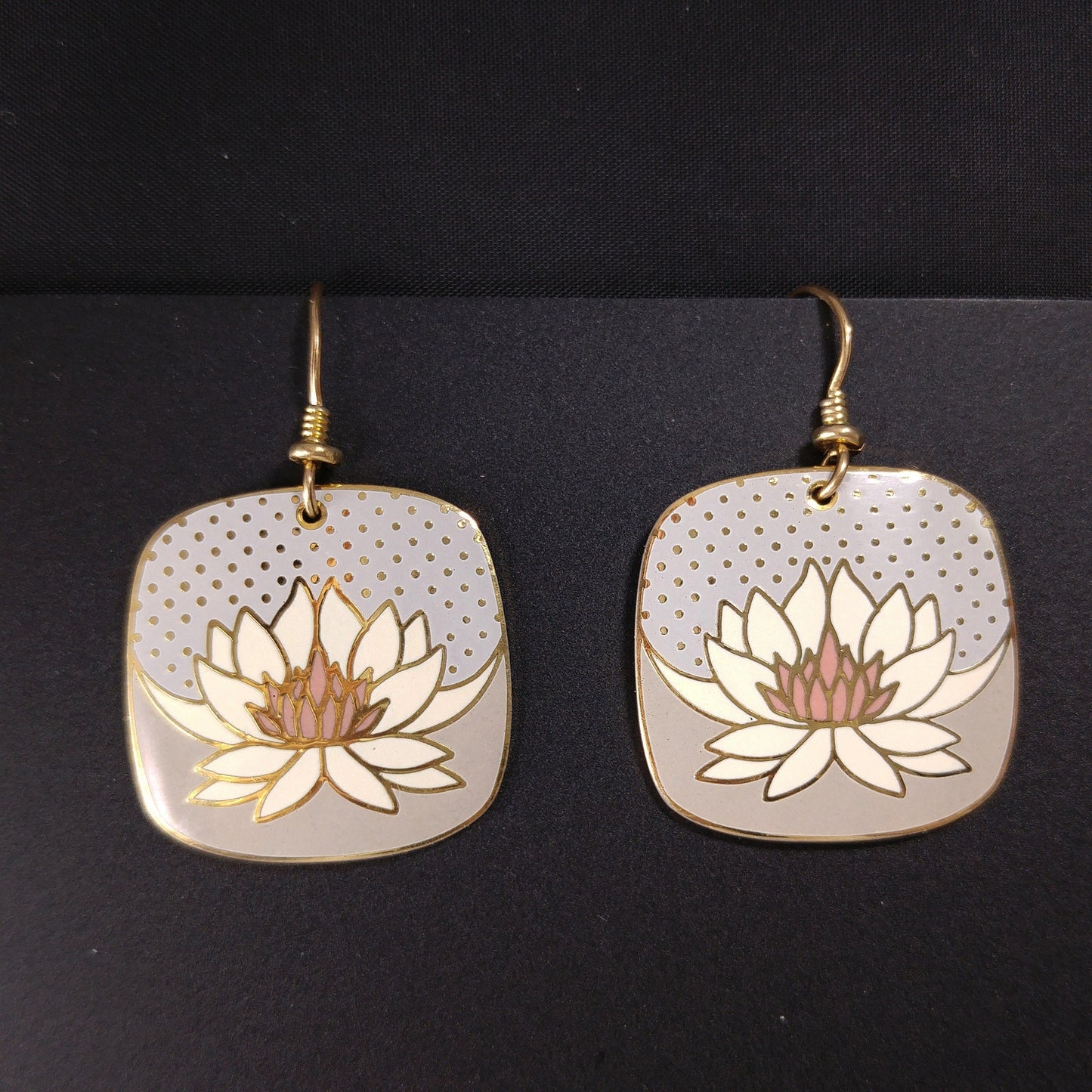 Vintage Laurel Burch Nile Lily Earrings, Gold Plated