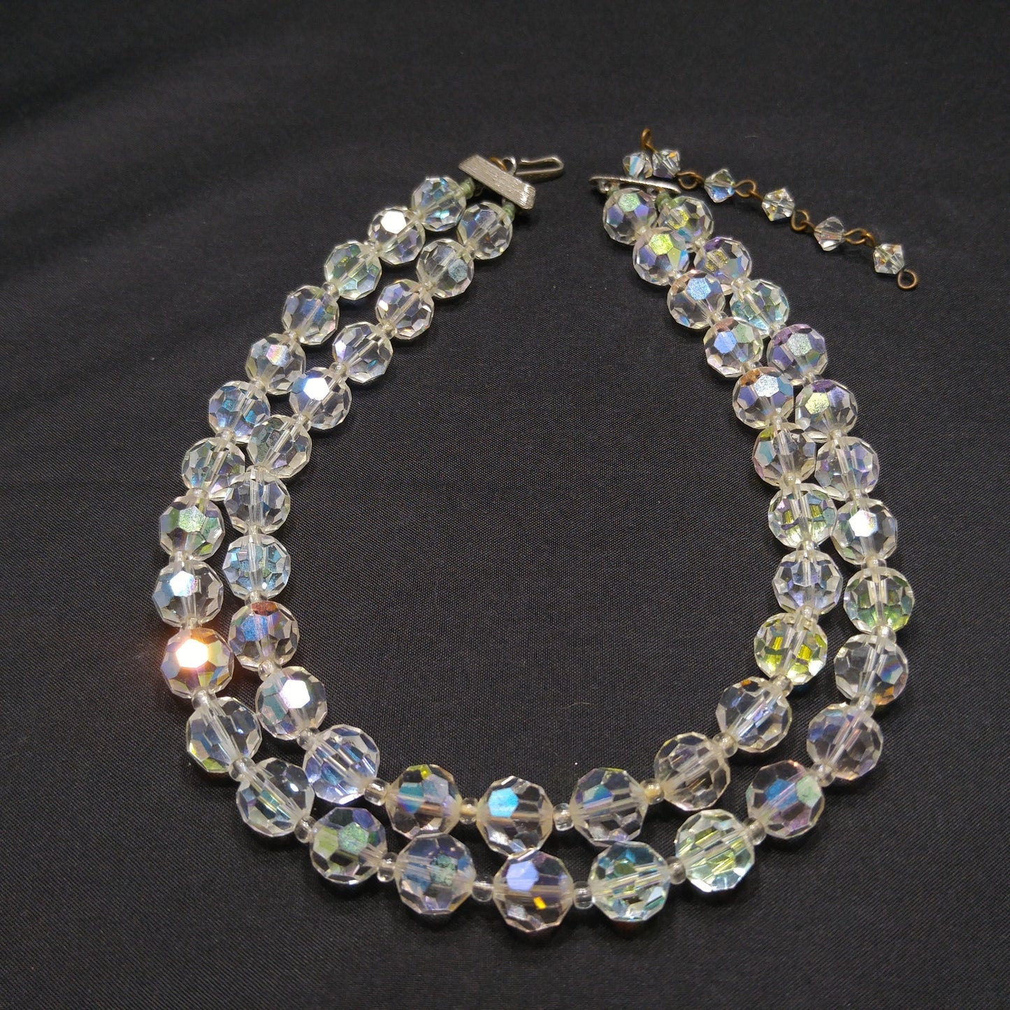 Lisner Clear AB Crystal Beaded Necklace, Two Strands, 1950s Vintage Jewelry