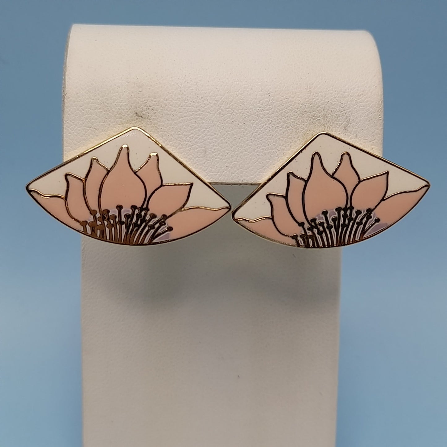 Vintage Laurel Burch Pink Flower Earrings - Gold Plated