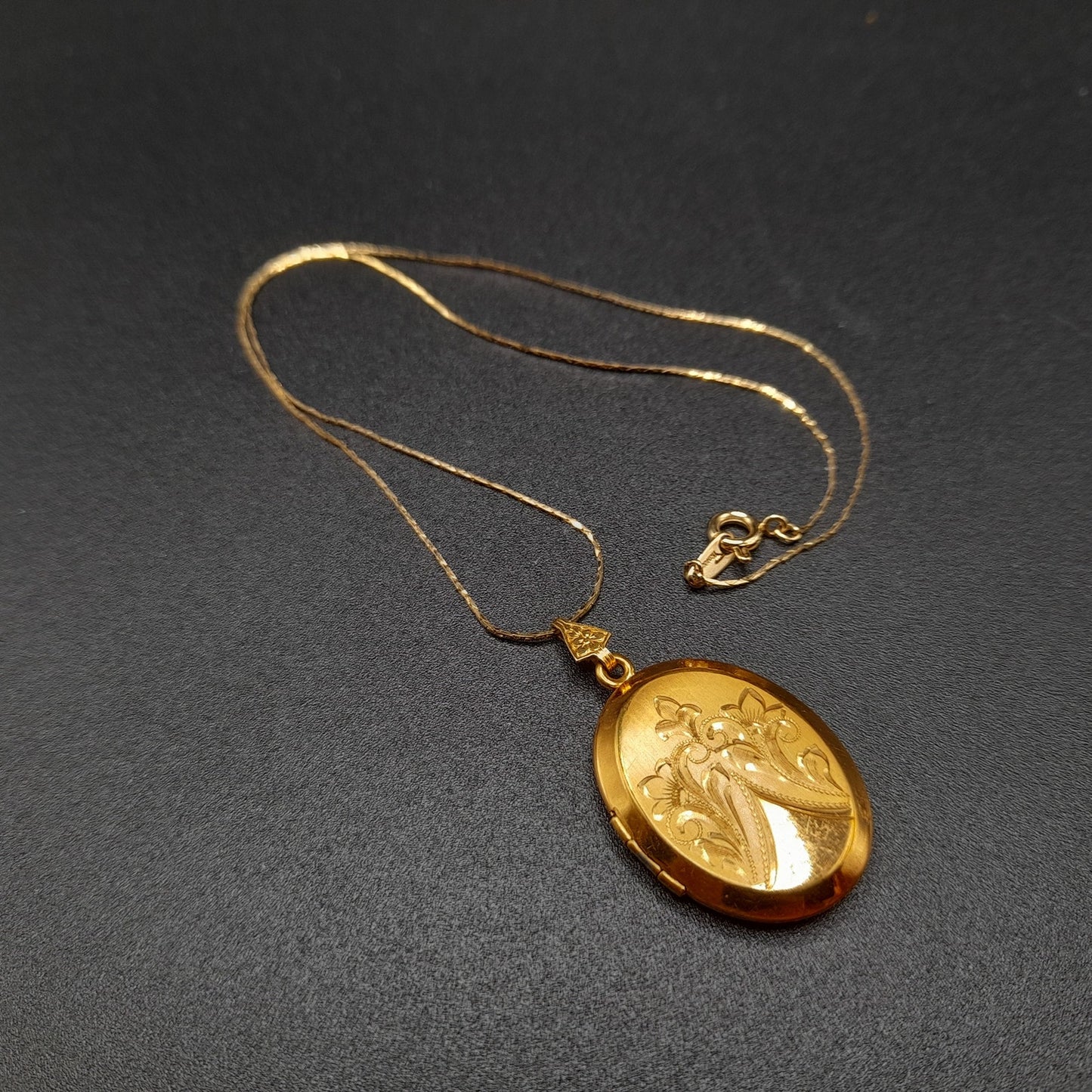 Liberty Gold Filled Locket, Crown Trifari Gold Plated Chain, 1950s Vintage Jewelry
