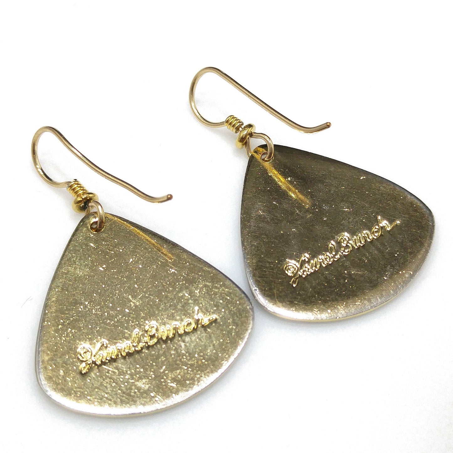 Vintage Laurel Burch Beige Gray Waterfall Earrings, Gold Plated