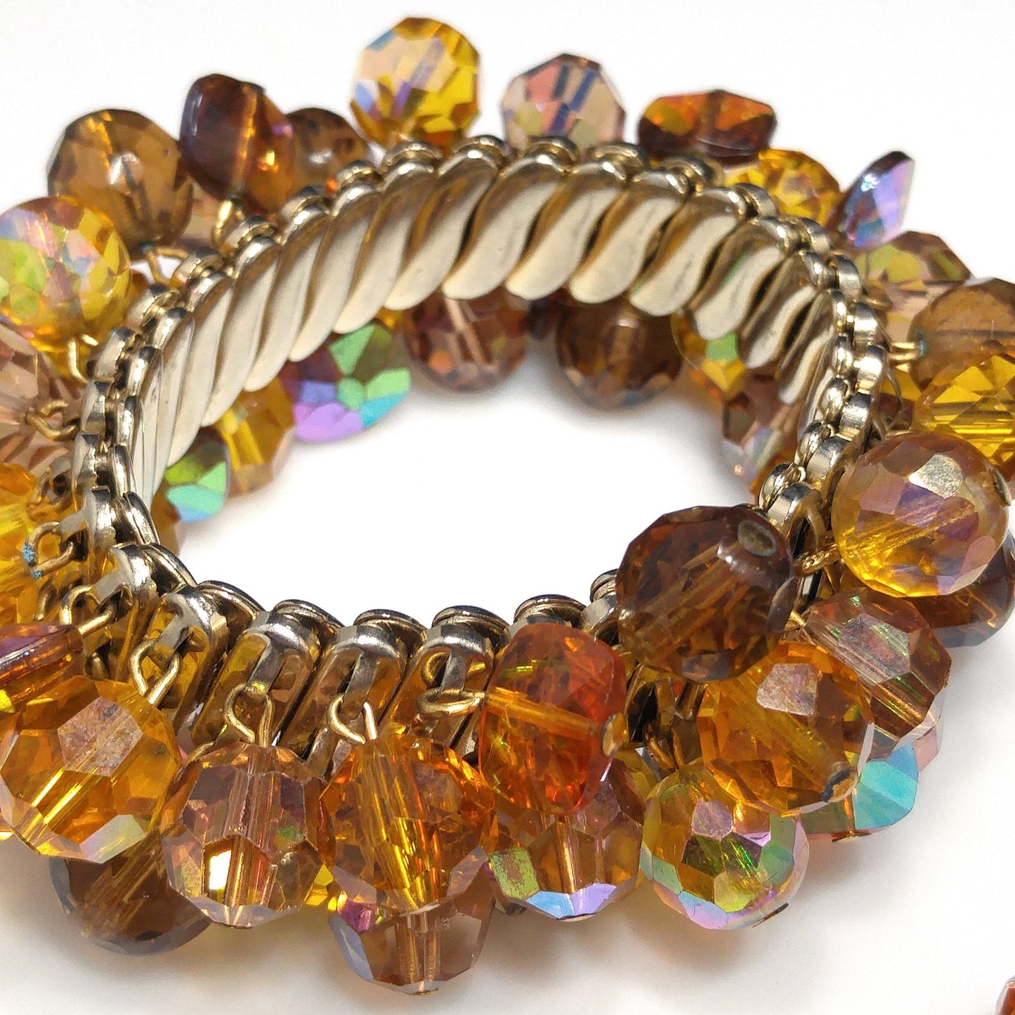 Topaz Crystal Necklace Bracelet Earrings Set, Aurora Borealis, 1960s Vintage Jewelry