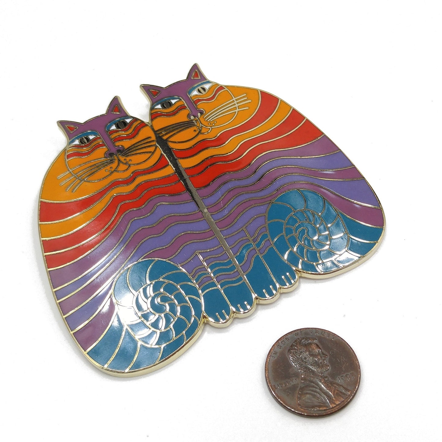 Laurel Burch "Rainbow Cats" Pendant for Necklace, Gold Plated, Needs Silk Cord, 1980s