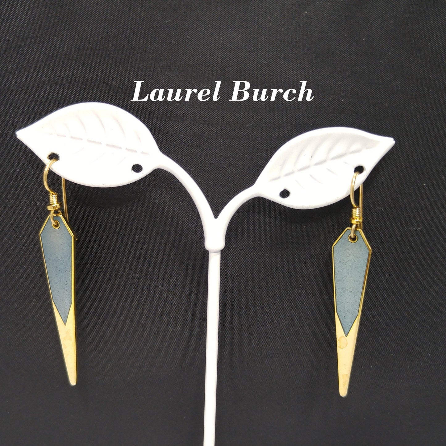 Vintage Laurel Burch Blue Long Earrings, Gold Plated