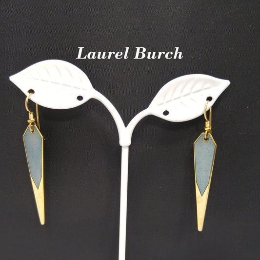 Vintage Laurel Burch Blue Long Earrings, Gold Plated