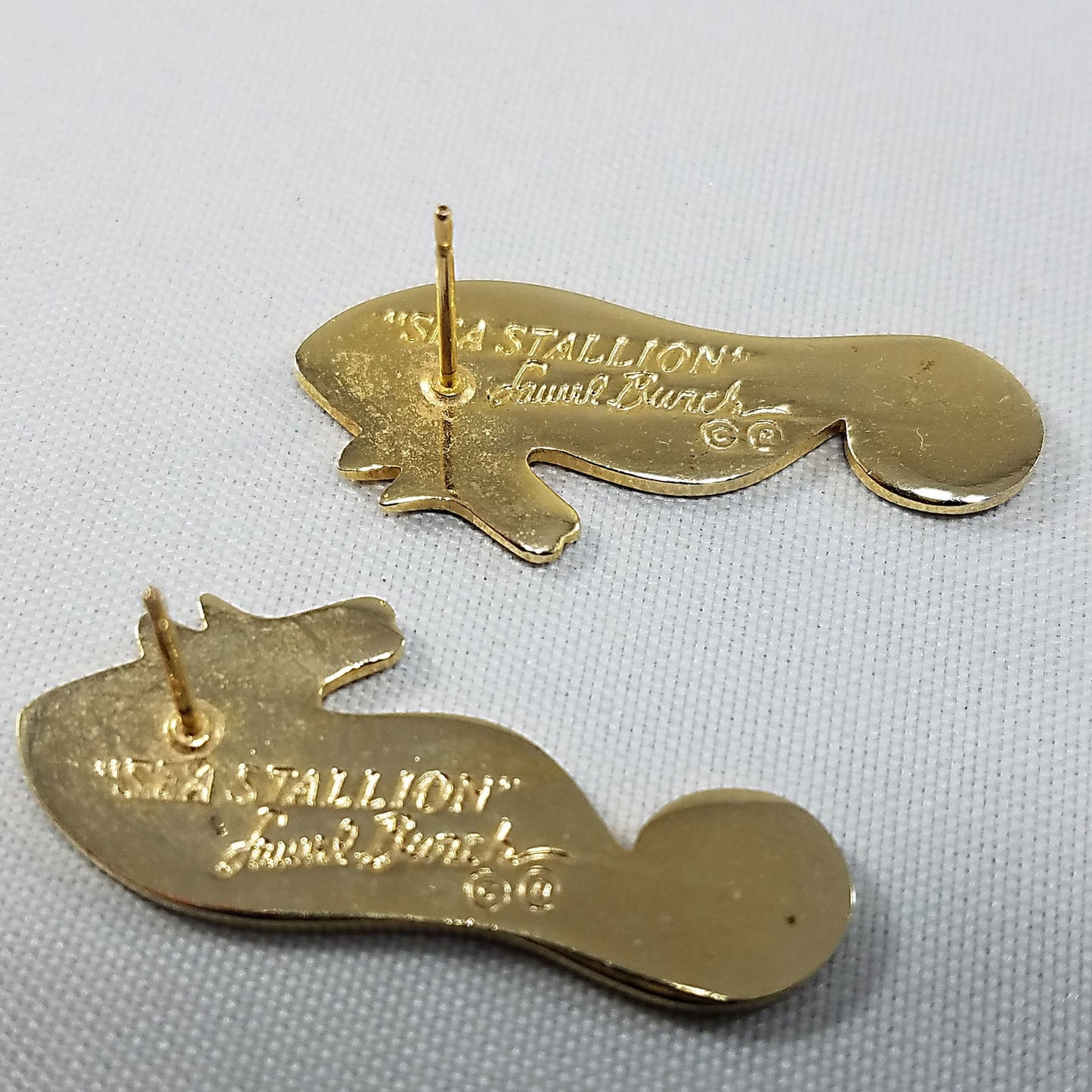 Vintage Laurel Burch "Sea Stallion" Post Earrings Teal Lavender & Gold SEA HORSE