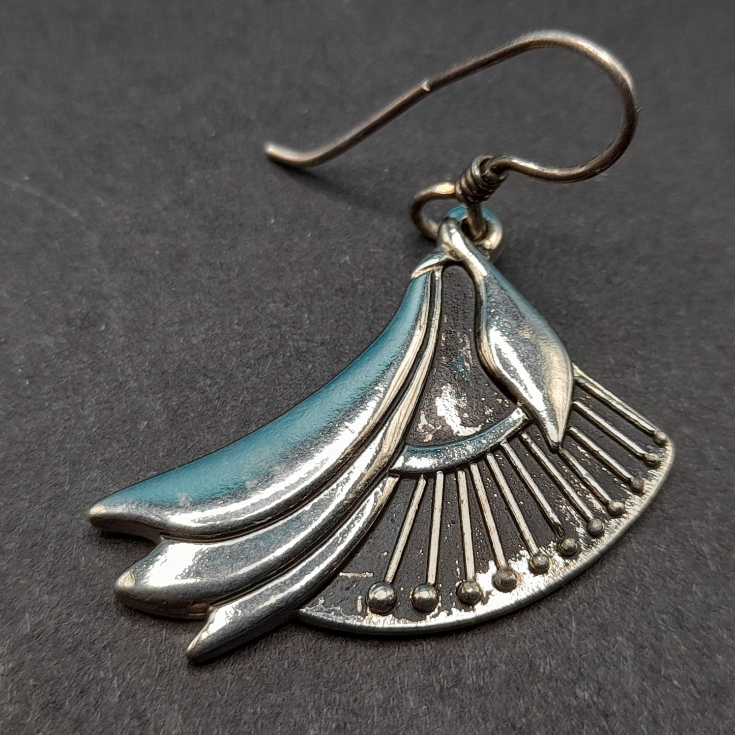 Vintage Laurel Burch Floral Drop Earrings, Rhodium Plated Flowers