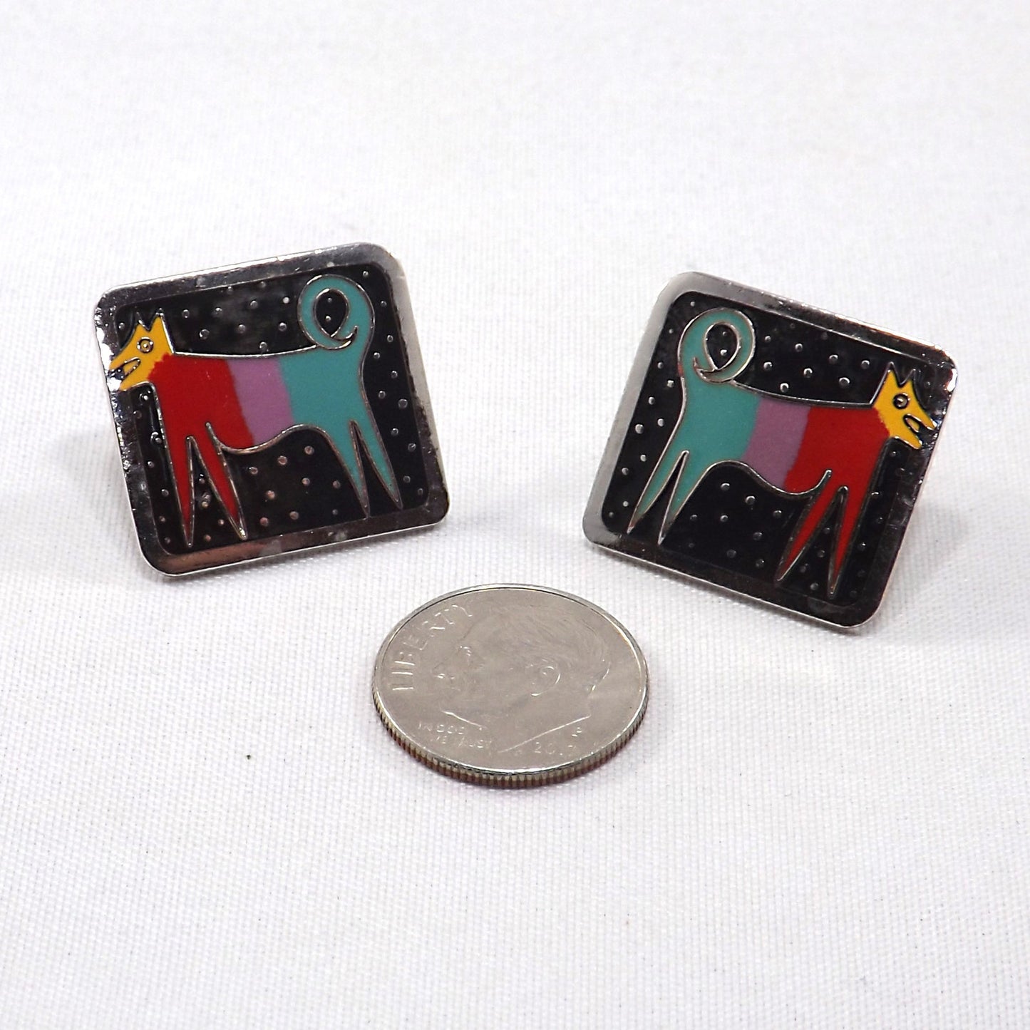 Vintage Laurel Burch "Night Dog" Post Earrings, 1980s Vintage Jewelry
