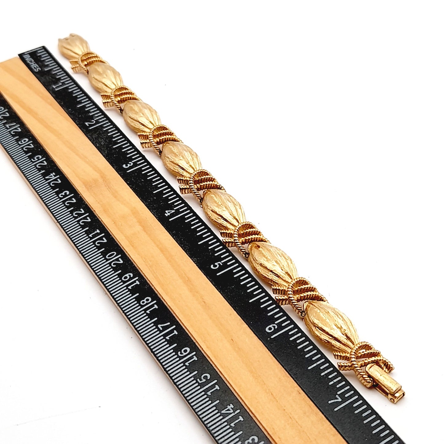 Vintage Crown Trifari Ribbon Gold Plated Bracelet, 7 1/8 Inches