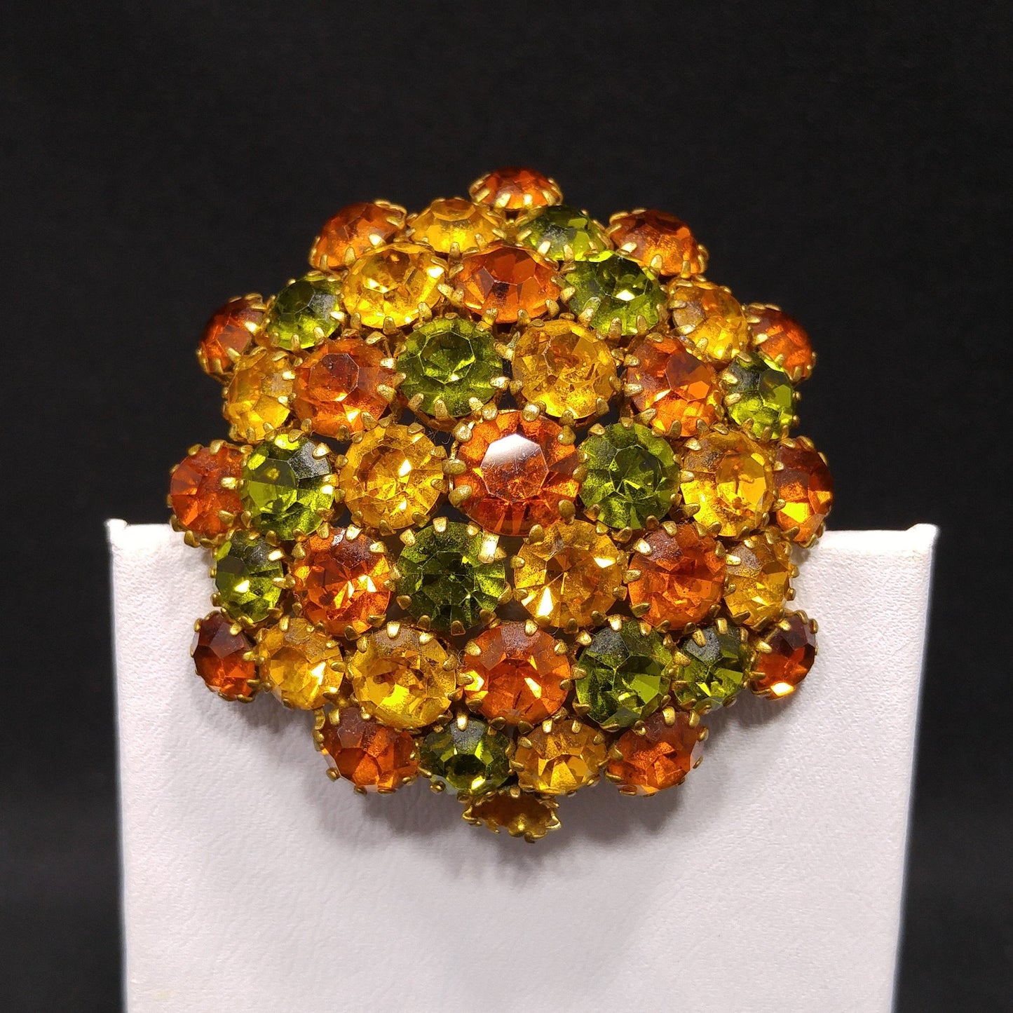 Austria Autumn Fall Rhinestone Domed Brooch, 1950s Vintage Jewelry