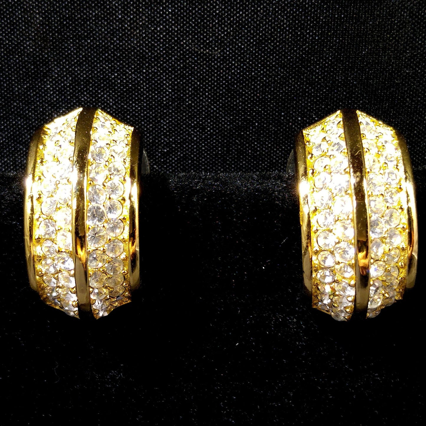 Vintage Christian Dior Rhinestone Hoop Earrings – Gold Plated Pave 1990s Designer Jewelry