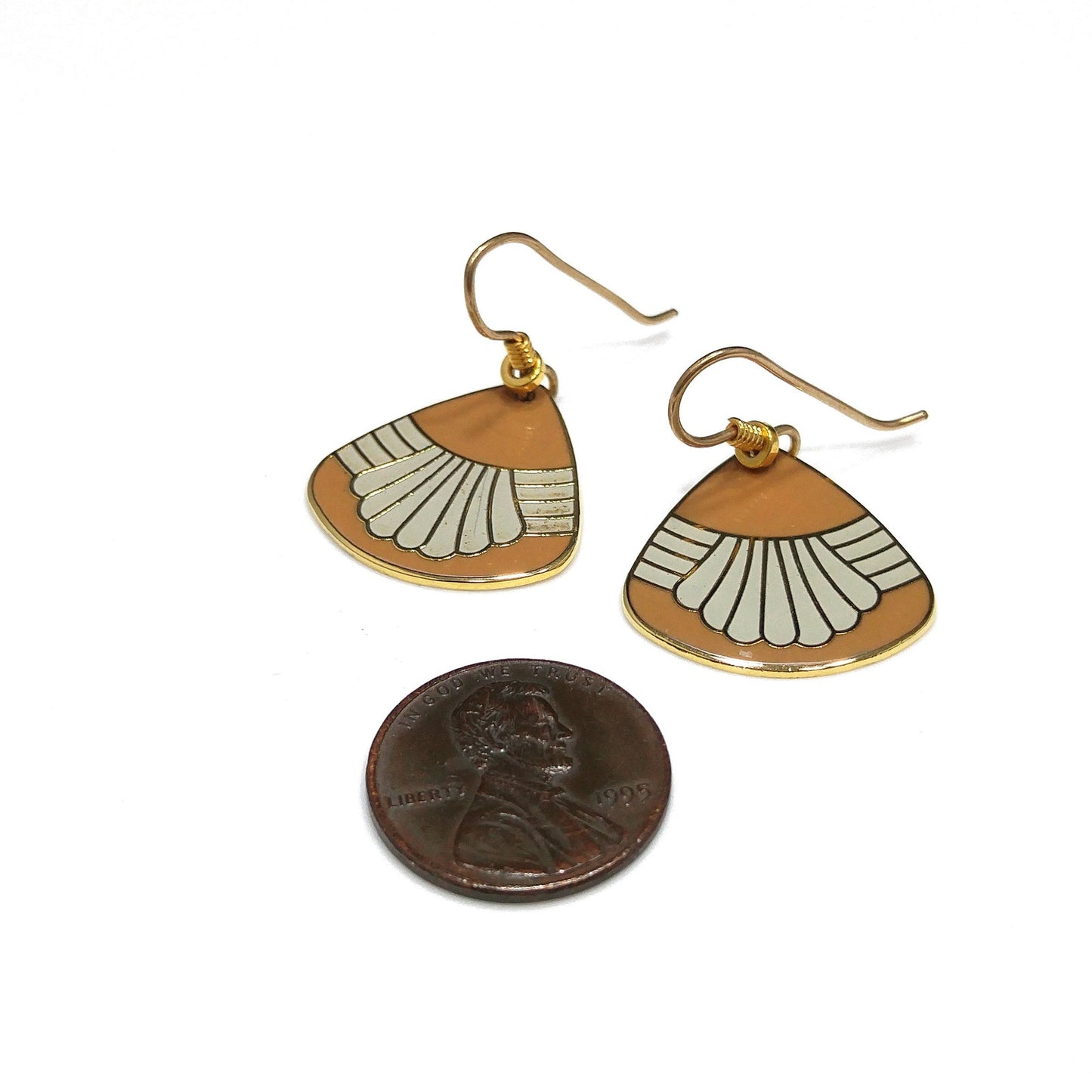 Vintage Laurel Burch Waterfall Earrings, Gold Plated, Beige & Gray Enamel