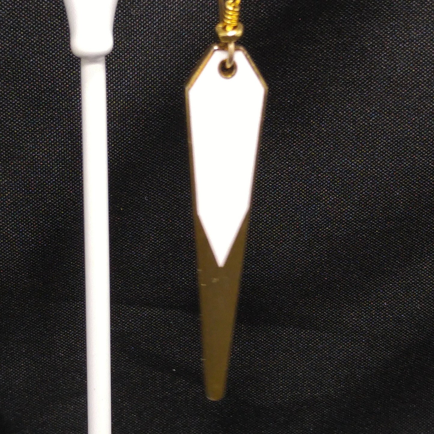 Vintage Laurel Burch Long Earrings, White Enamel, Gold Plated