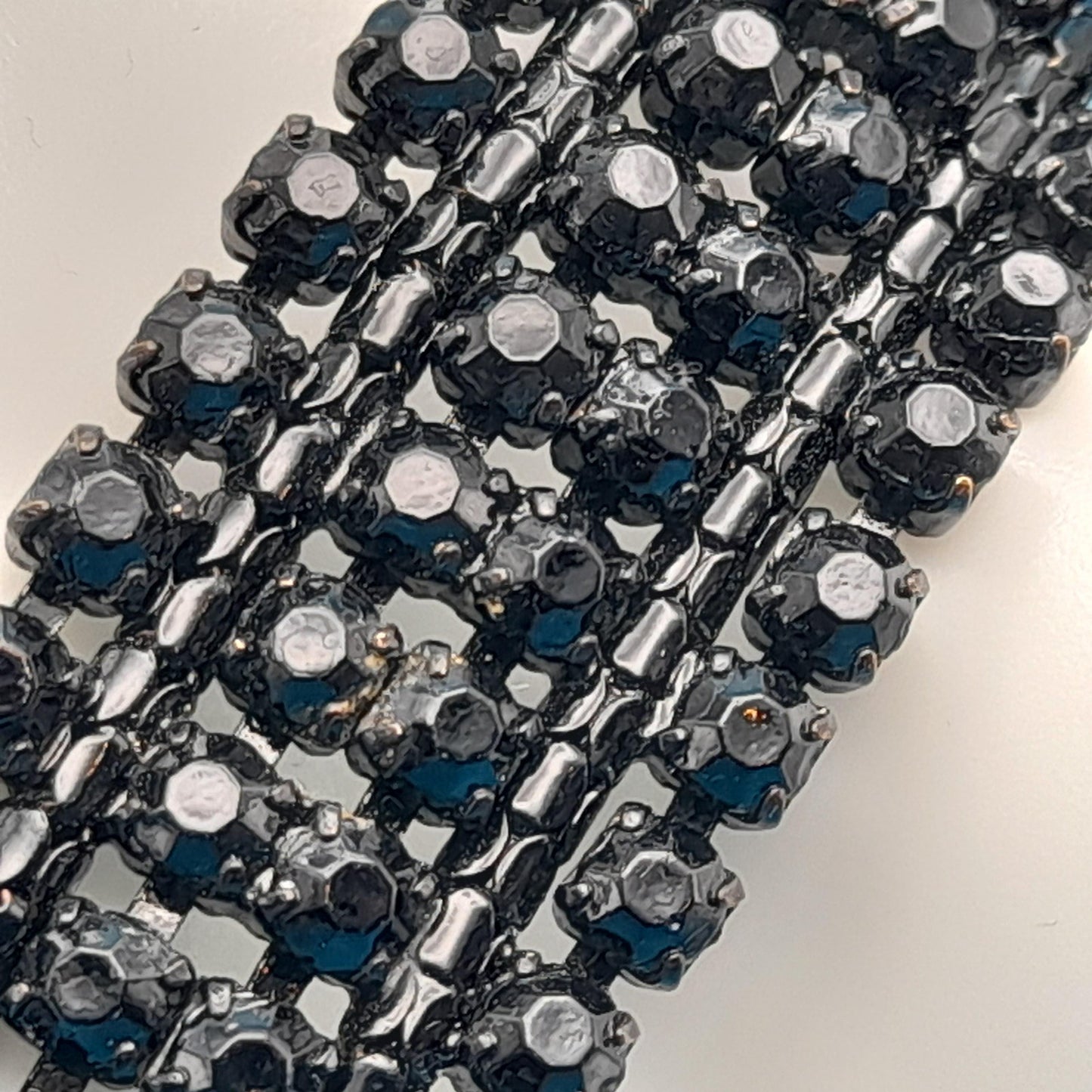 Vintage Weiss Black Rhinestone Bracelet, Japanned Finish, 1960s Jewelry