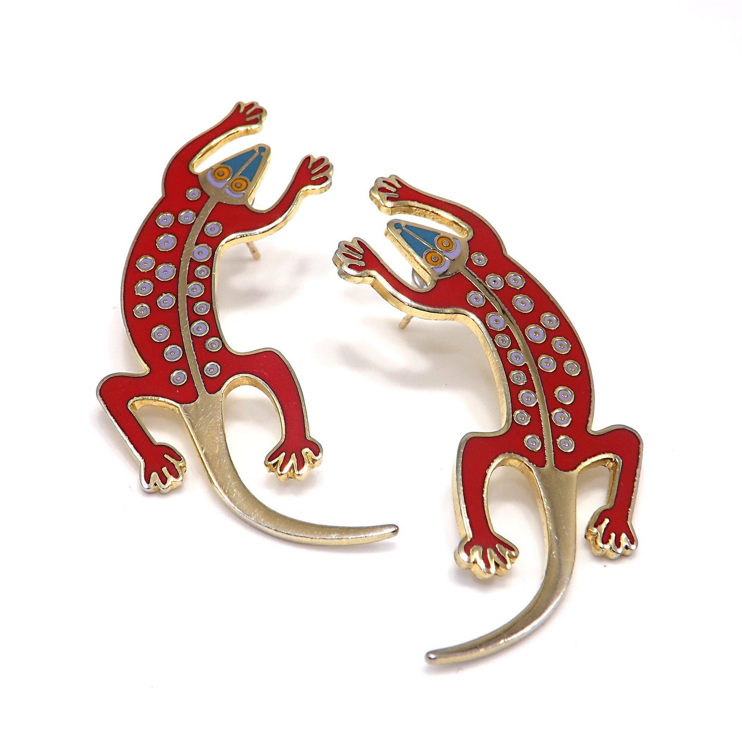 Vintage Laurel Burch Red Enamel "Lizard" Earrings, Gold Filled Posts, 1980s