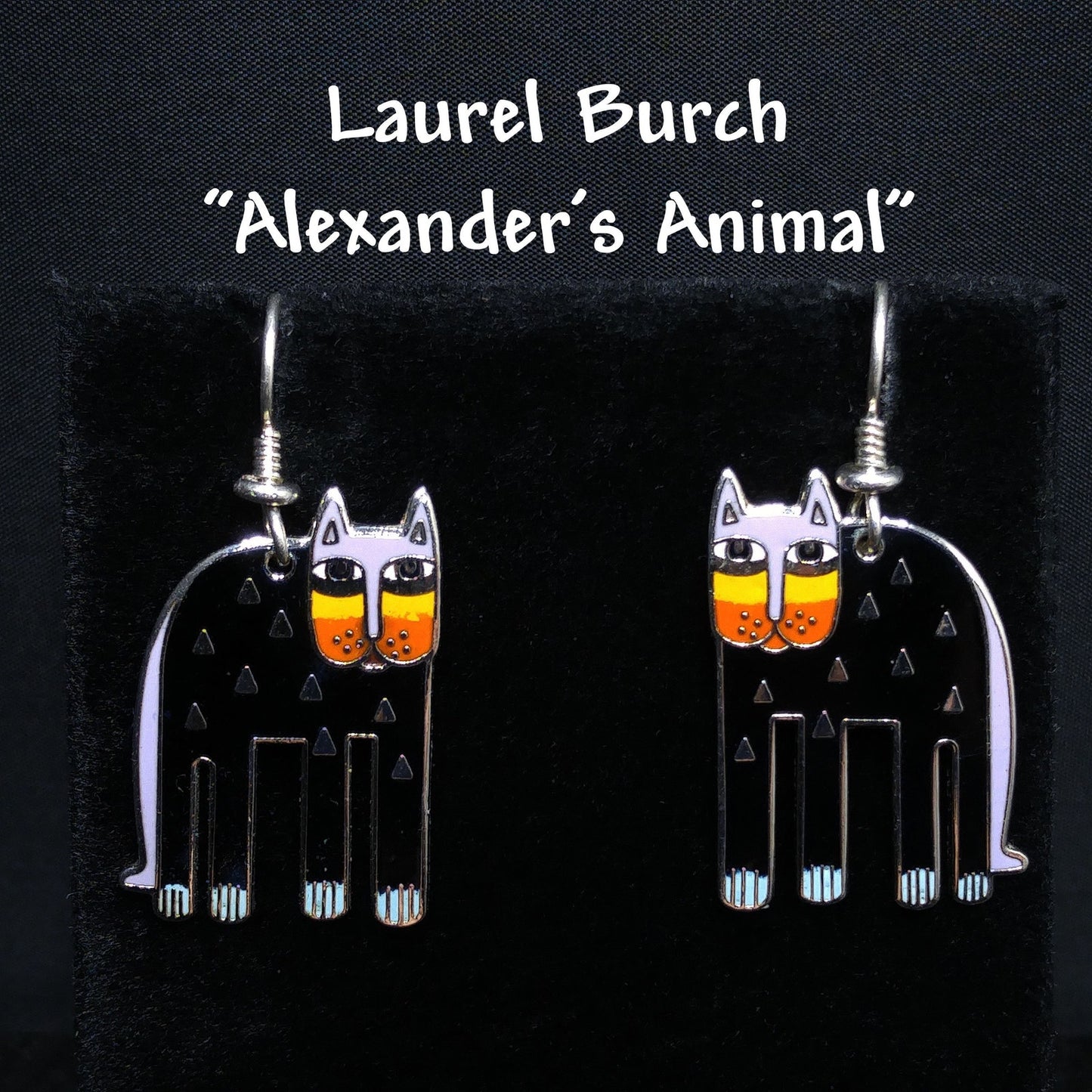 Laurel Burch "Alexander's Animal" Cat Earrings, Gold Plated, 1980s Vintage