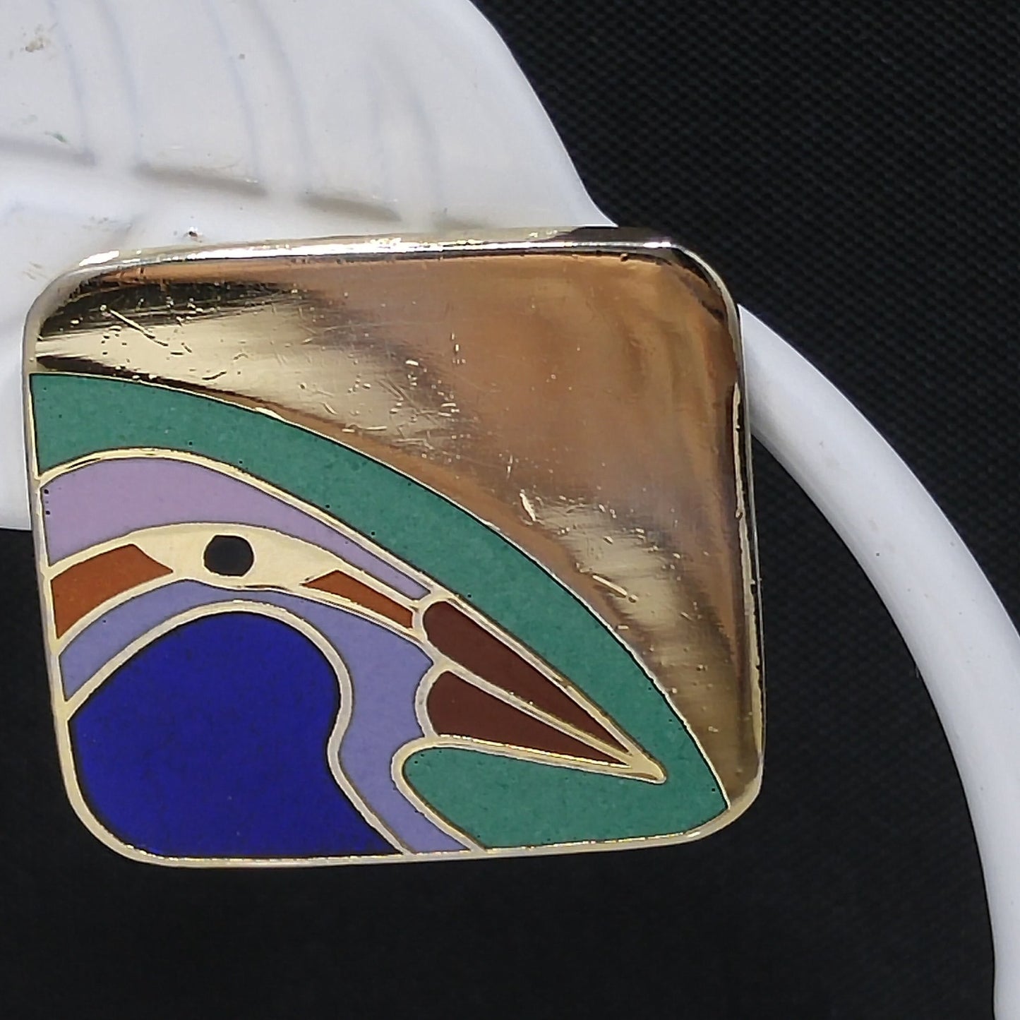 Laurel Burch Bird Post Earrings, Cloisonné Gold Plated, Enamel, 1980s Vintage