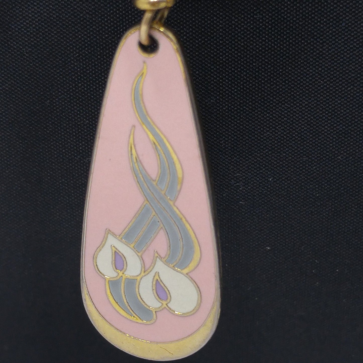 Laurel Burch "Wild Anthurium" Pink Dangle Earrings, Gold Plated, Cloisonné Enamel, 1980s Vintage Jewelry