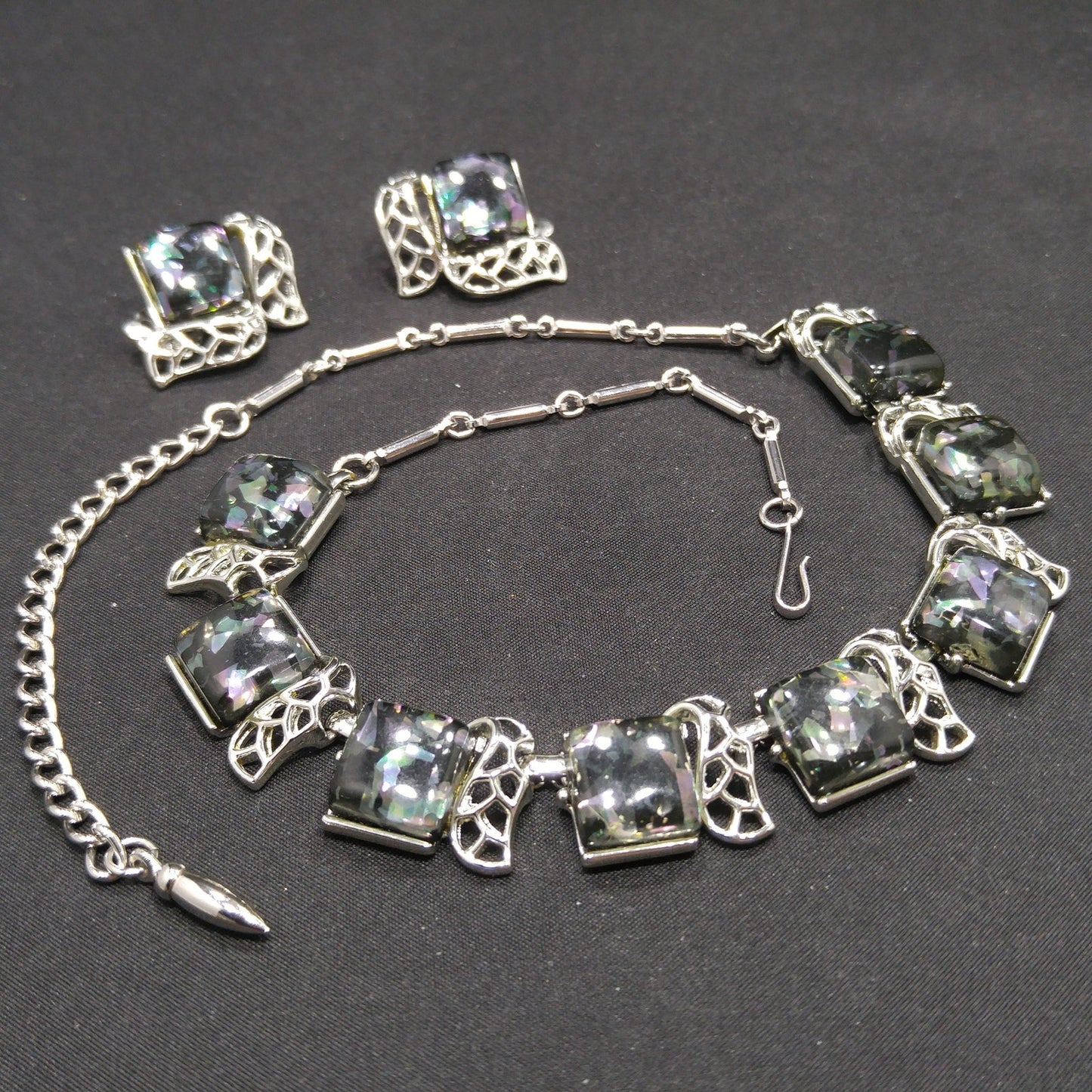 Coro Confetti Lucite Necklace Clip Earrings, 1950s Vintage Jewelry