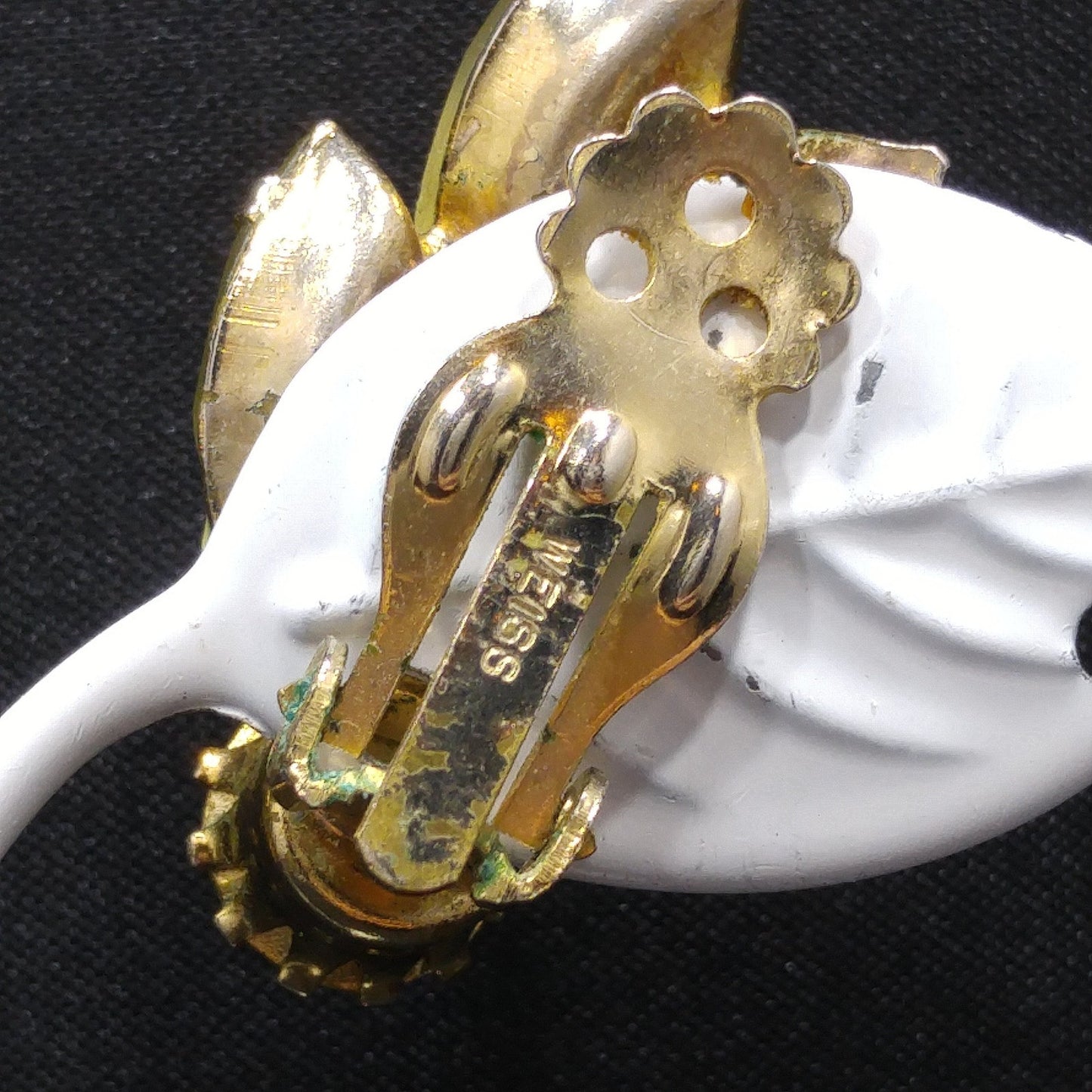 Weiss Yellow Enamel Jonquil Rhinestone Clip Earrings, Gold Plated, 1950s Vintage