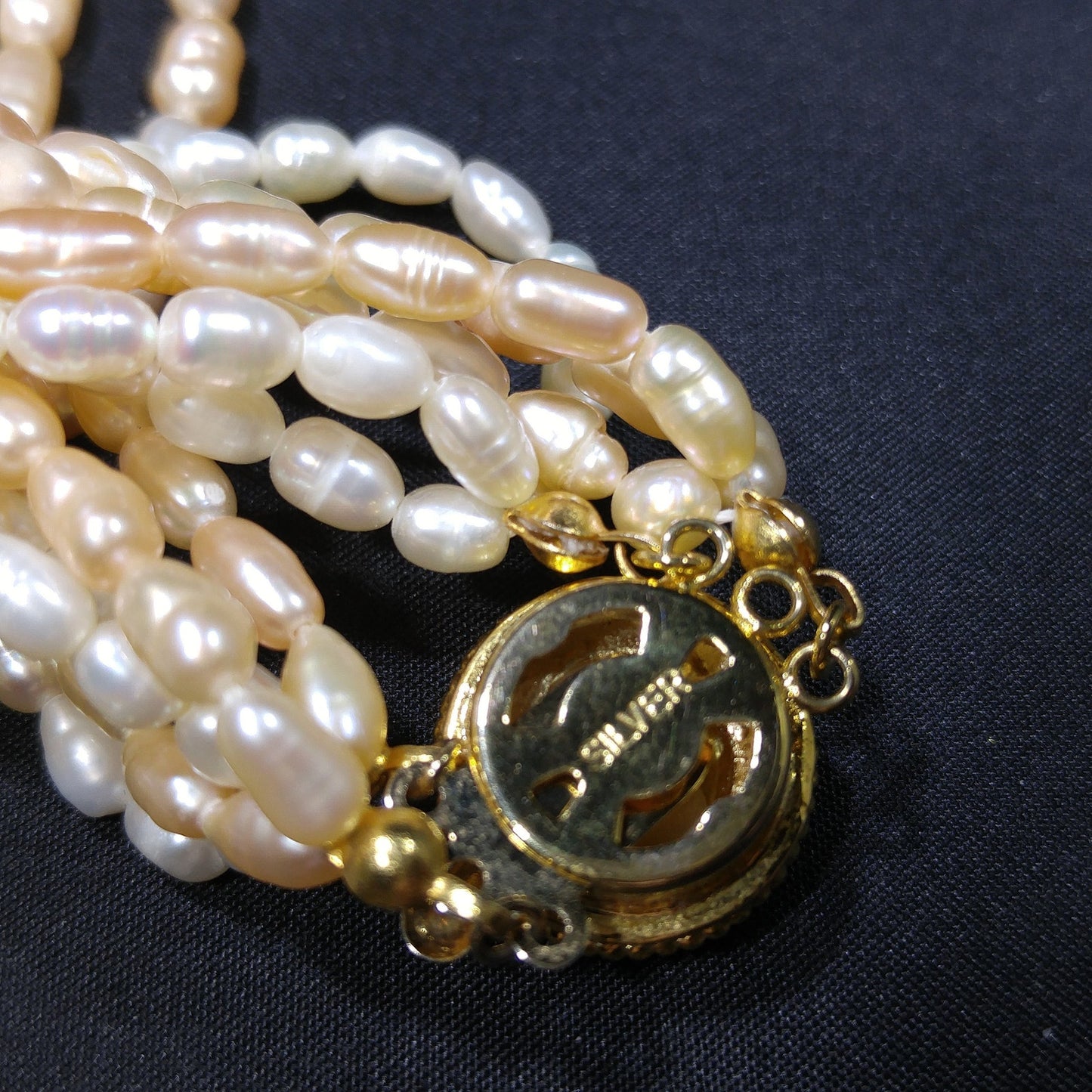 Fresh Water Pearl Necklace, 6 Strands, Silver Gold Plated Clasp, 1980s Vintage Jewelry