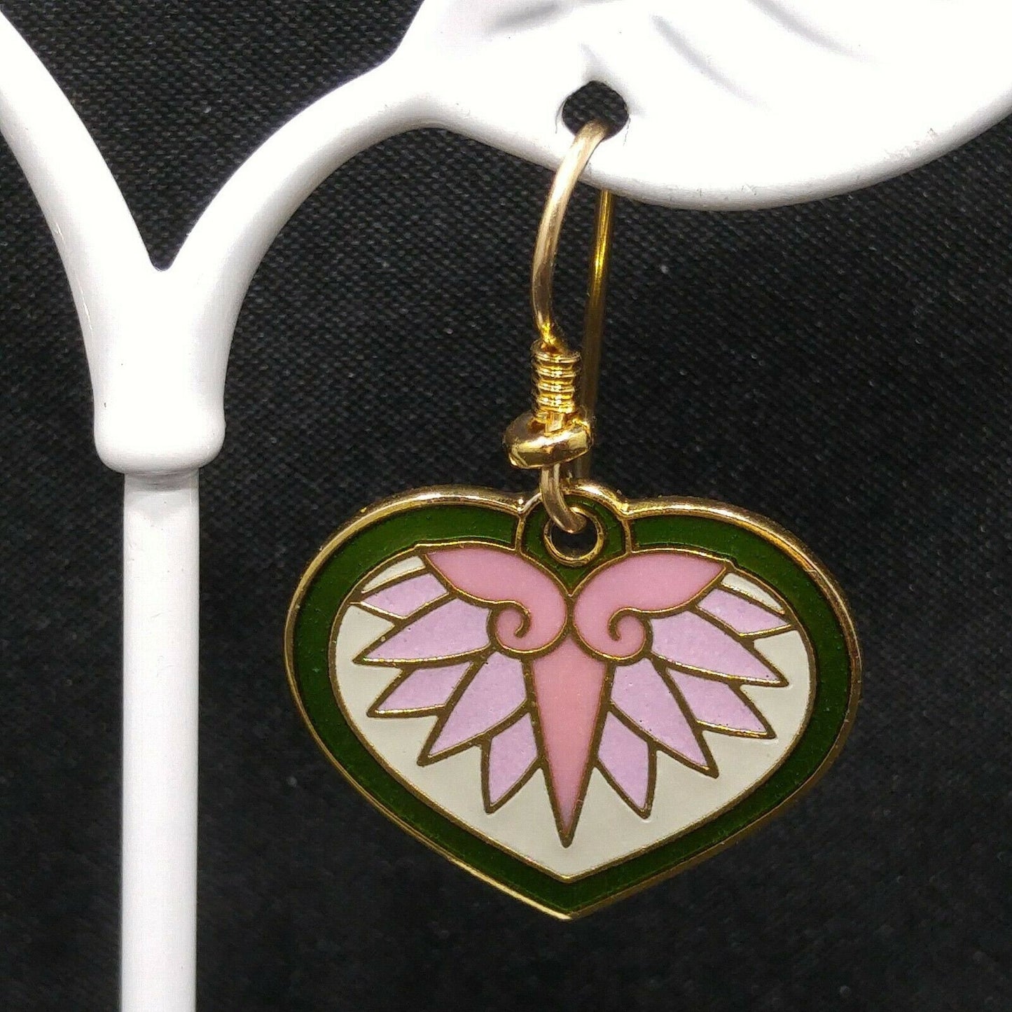 Laurel Burch Hollyhock Floral Earrings, Gold Plated Cloisonne, Enamel, 1980s