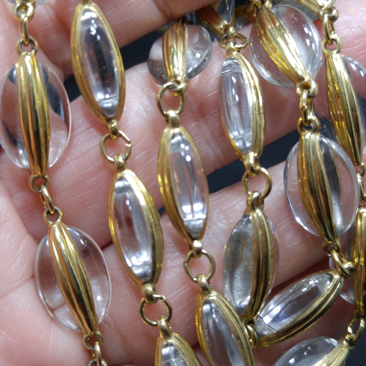 Vintage Swarovski Swan Logo Clear Crystal Gold Frame Bead Necklace 1990s