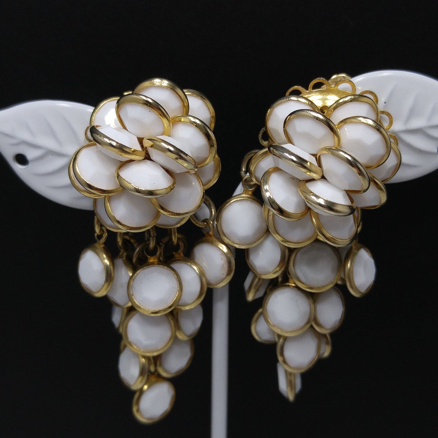 Vintage Sorrelli White Crystal Cluster Clip Earrings 1990s Gold Tone Signed