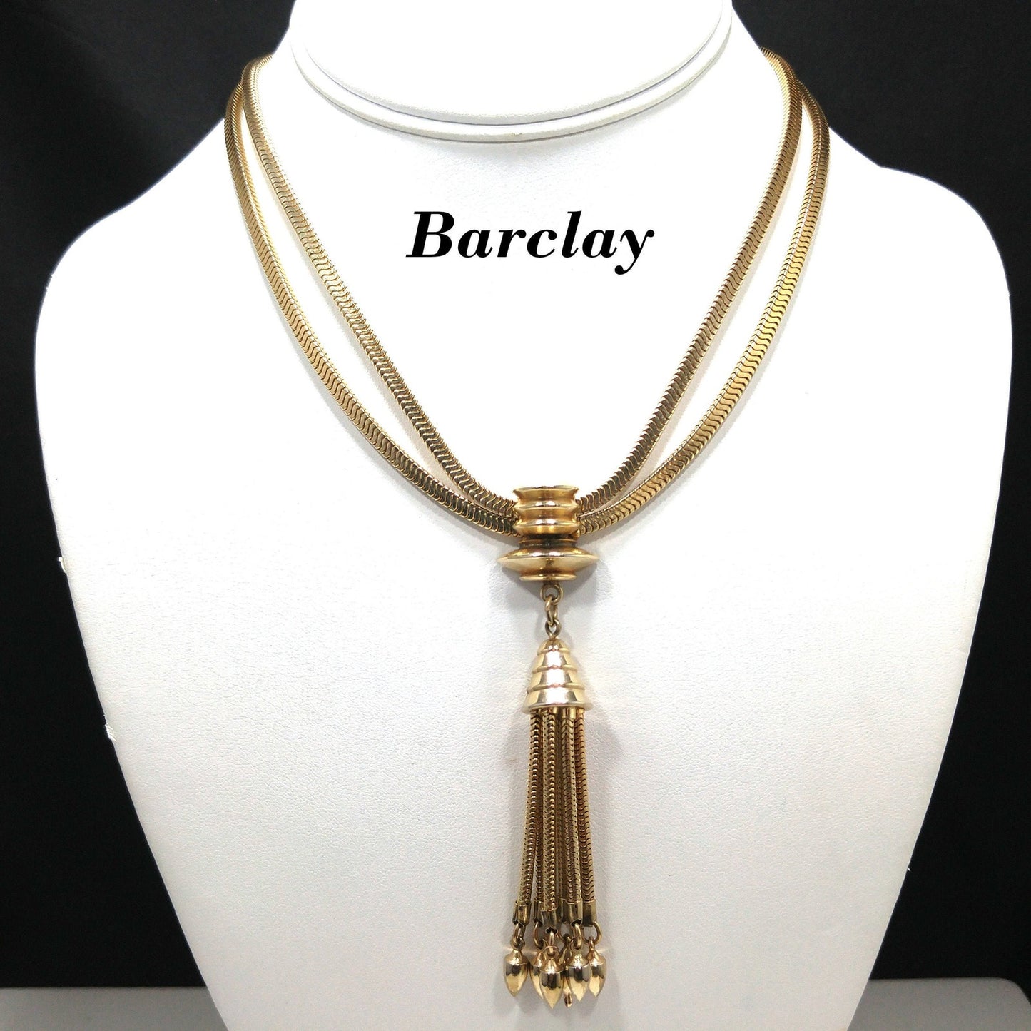 Barclay Snake Chain Tassel Necklace, Gold Plated, 1950s Vintage Jewelry