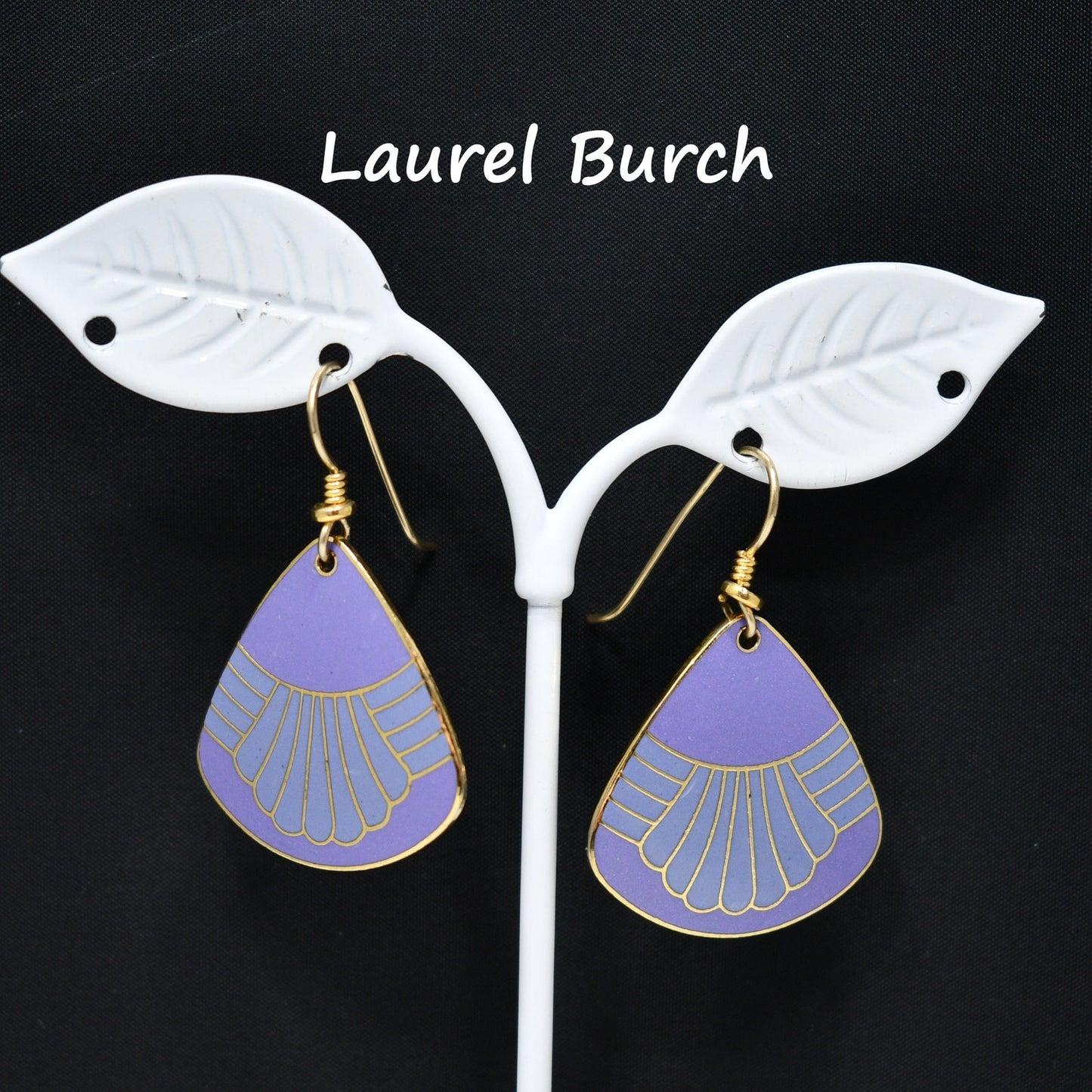 Vintage Laurel Burch Waterfall Earrings, Gold Plated, Purple Enamel