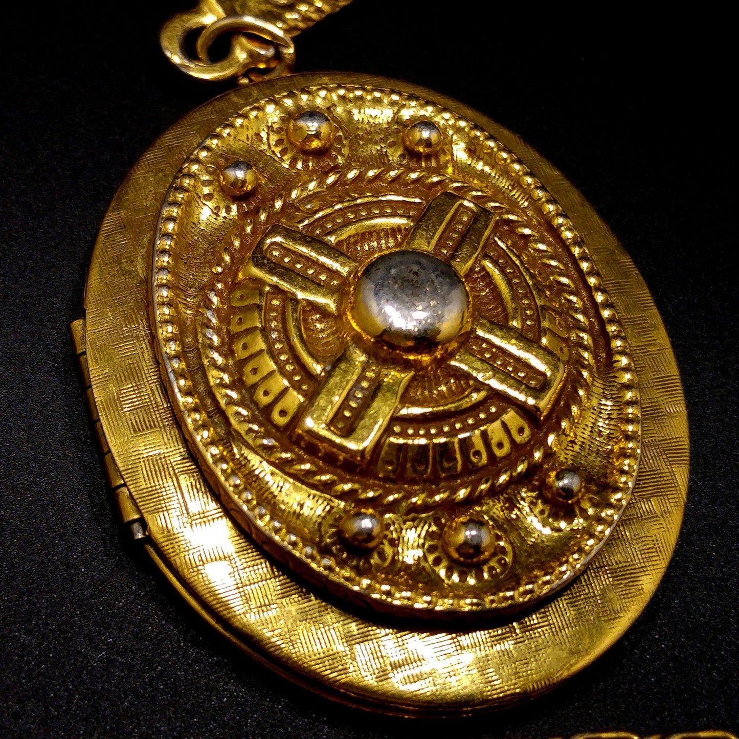 Goldette Large Locket Necklace, Gold Plated, Two Strands, 1950s Vintage Jewelry