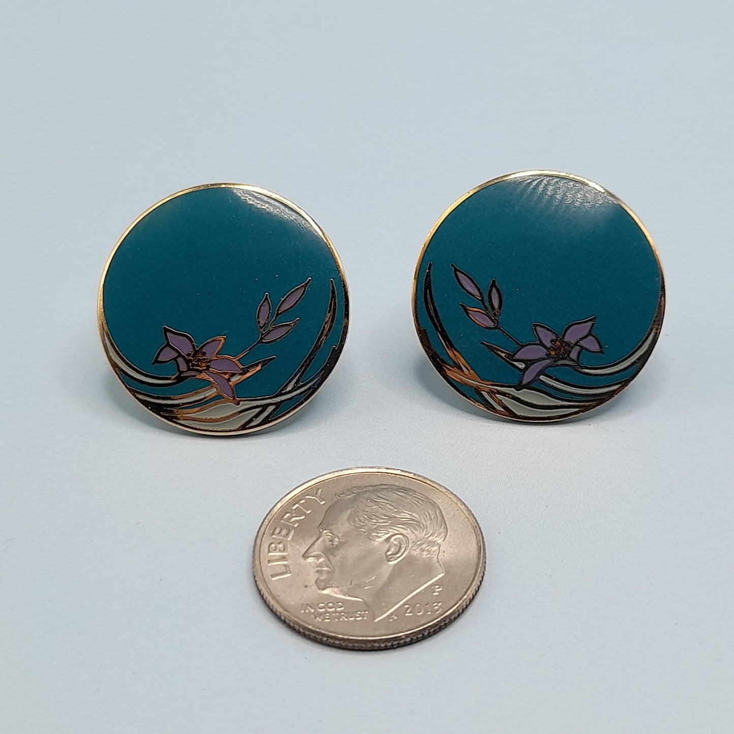 Vintage Laurel Burch Teal Wind Flower Gold Plated Earrings