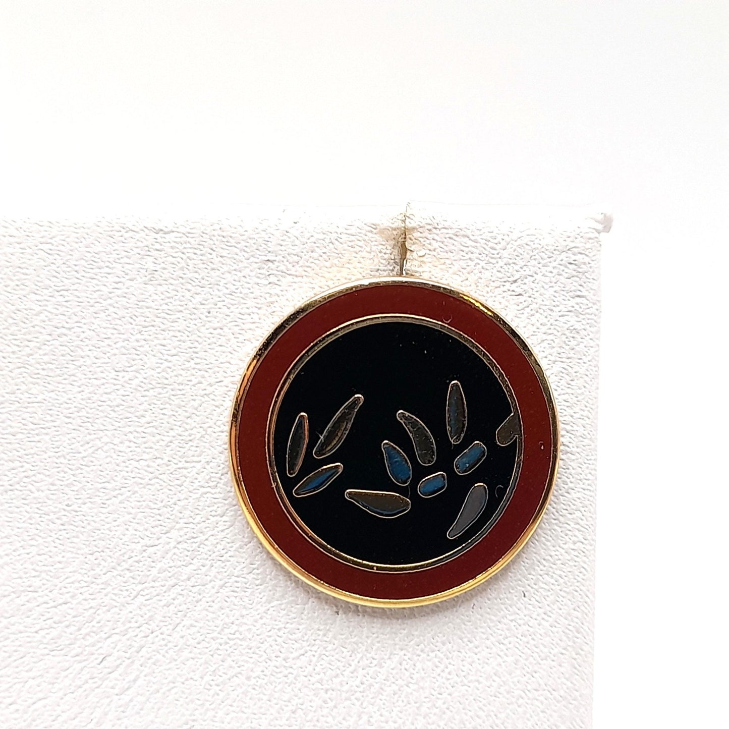 Vintage Laurel Burch Bamboo Post Earrings, Gold Plated, Black Brown Enamel, 1980