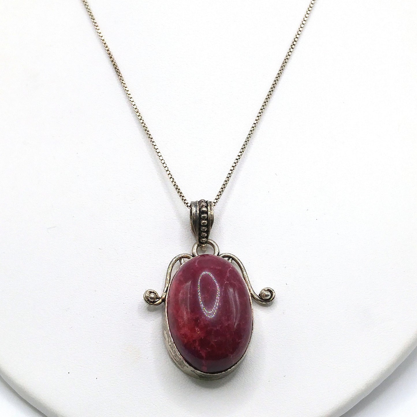 Gemstone Spinel Pendant Necklace, Italy 925 Chain, 24 Inches, Vintage Jewelry