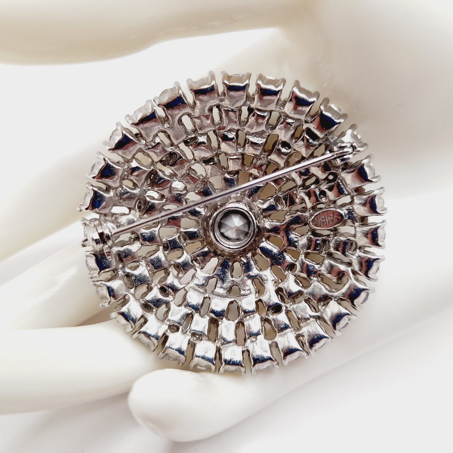 Weiss Aurora Borealis Rhinestone Brooch, Rhodium Plated, 1950s