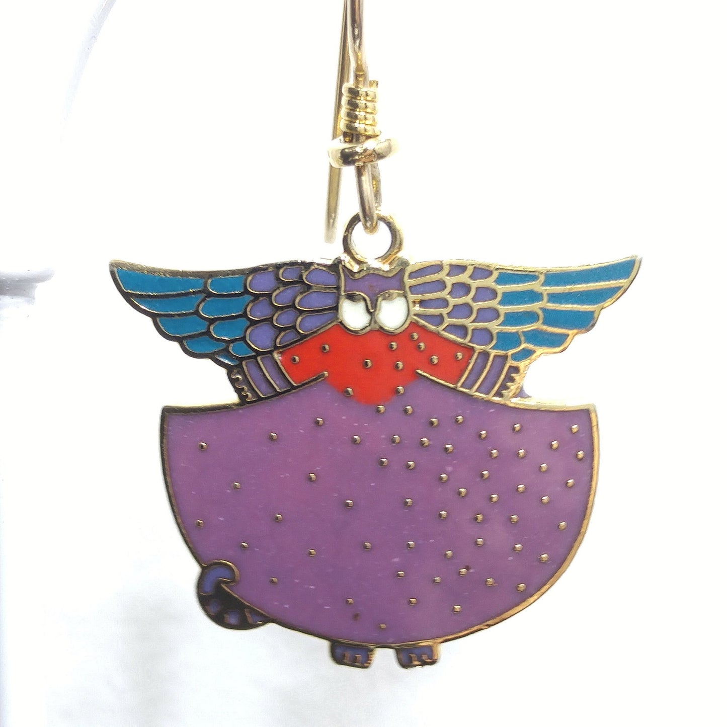 Laurel Burch "Angelicat" Earrings, Gold Plated Cloisonne & Enamel, 1980s